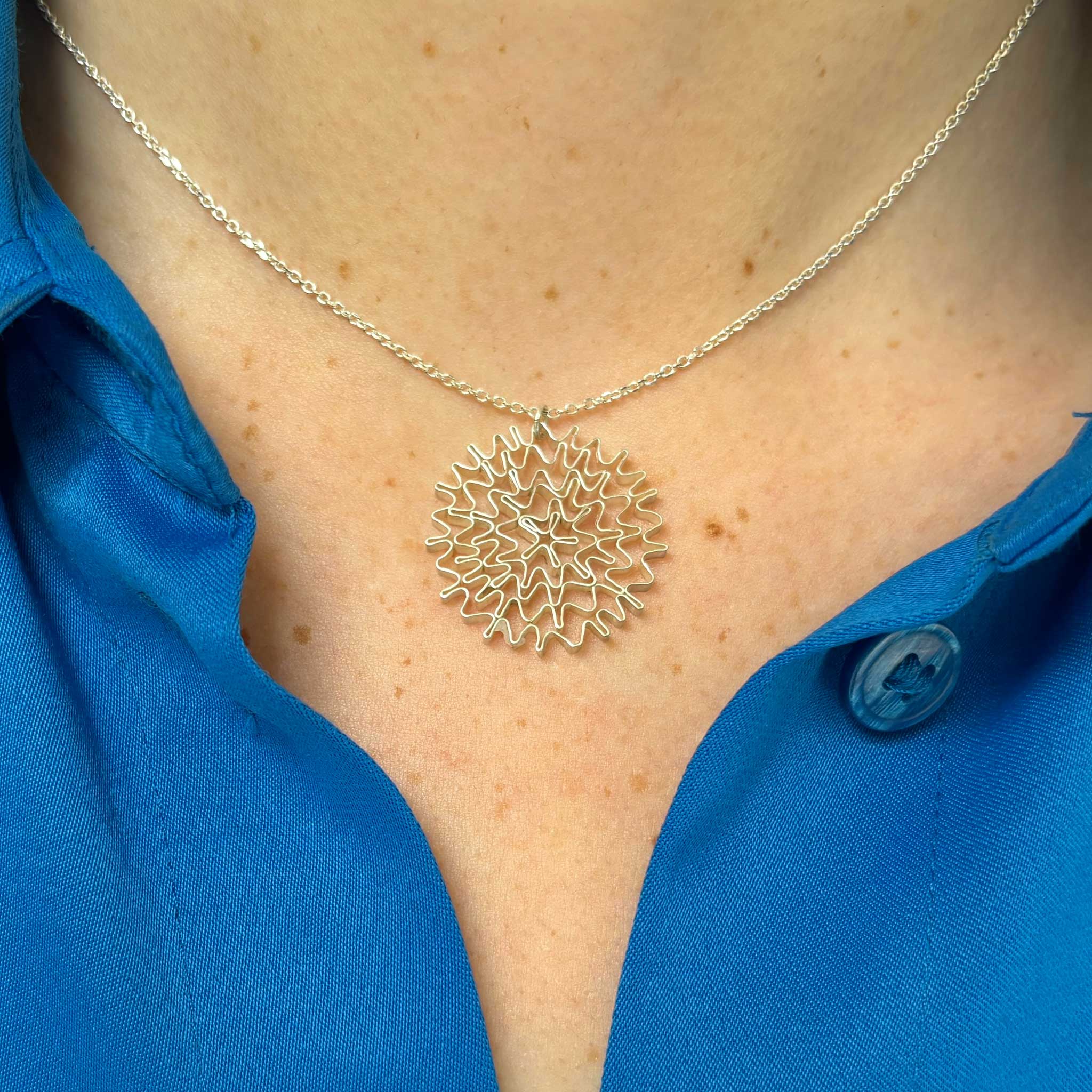 Large Pleated Sterling Silver Pendant on Chain